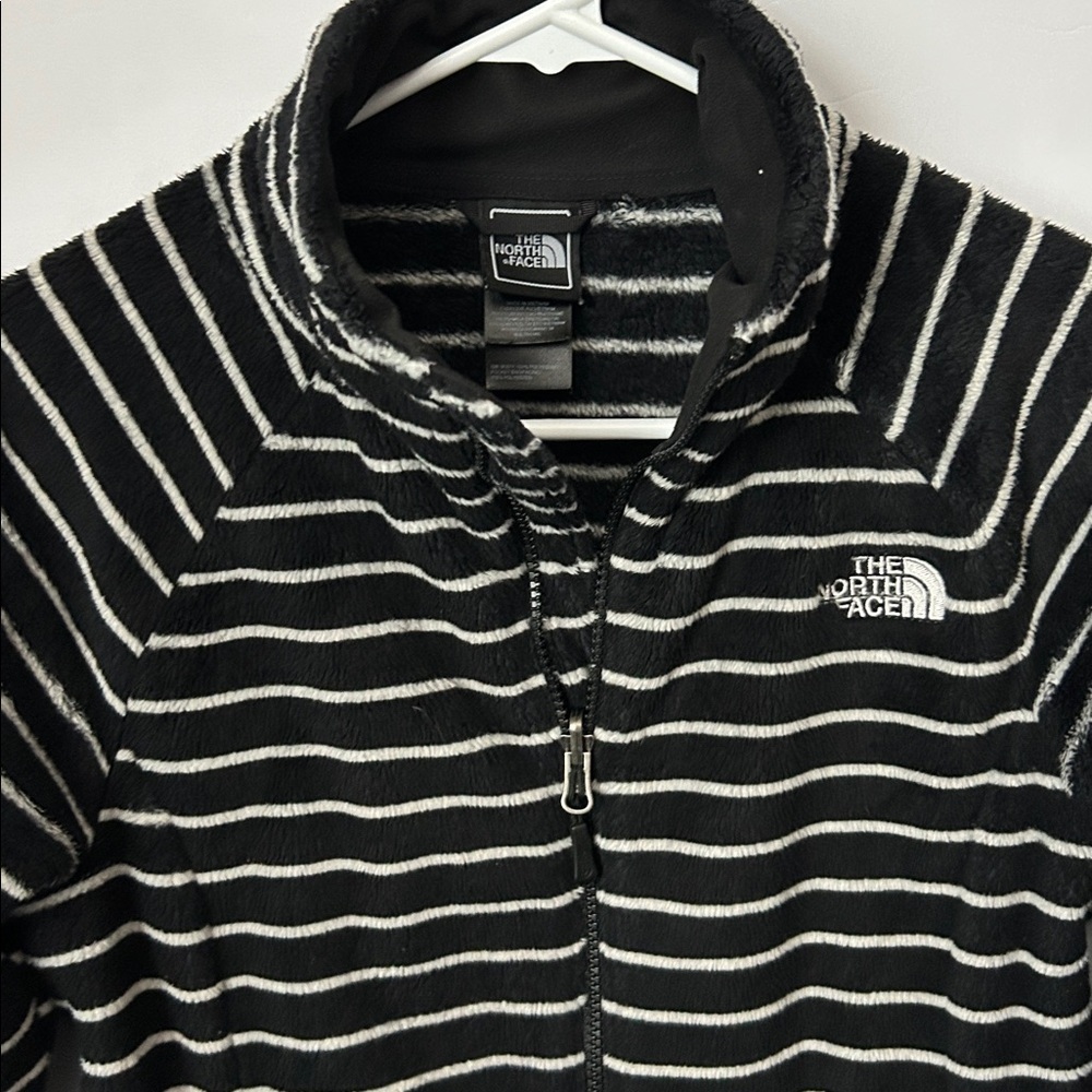 The North Face Women's Black and White Striped Fleece Full Zip Jacket Small P - Picture 3 of 7
